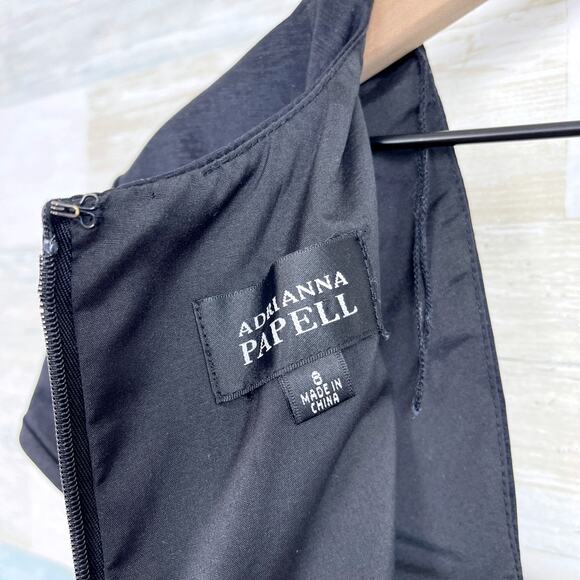 Adrianna Papell Shutter Pleat Sheath Dress Black Short Sleeve Evening Womens 8 - Picture 6 of 7